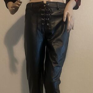 Shinestar Black Lace-Up Faux Leather Pants